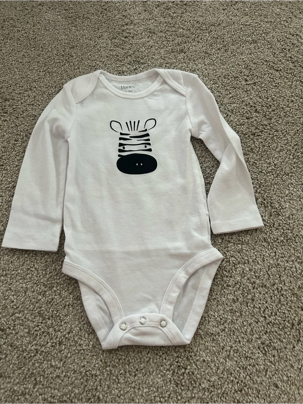 Hanes White Long Sleeve Zebra Onesie NWOT